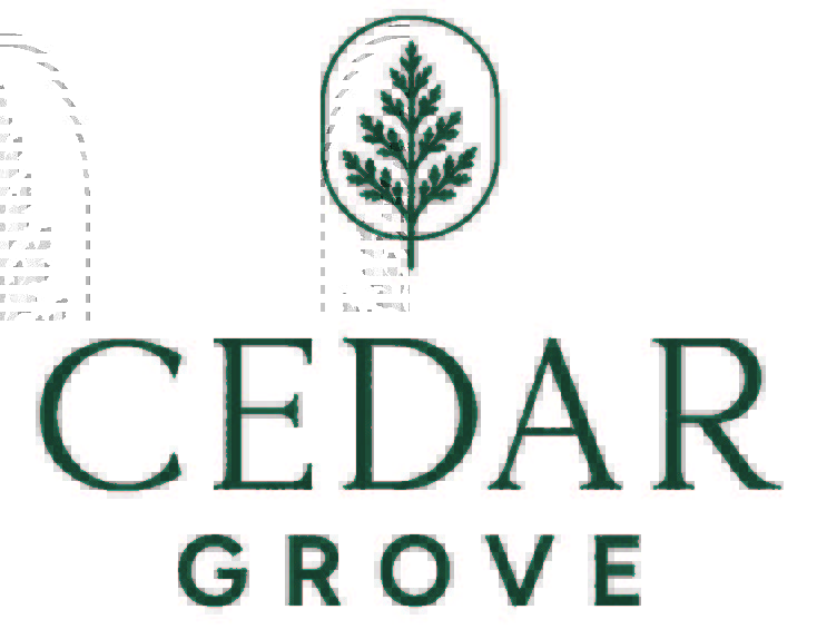 A logo with a tree and the words Cedar Grove.